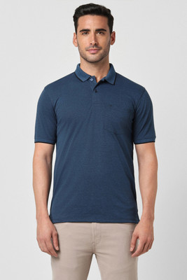 PETER ENGLAND Solid Men Polo Neck Dark Blue T-Shirt