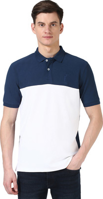 PETER ENGLAND Colorblock Men Polo Neck Blue, White T-Shirt