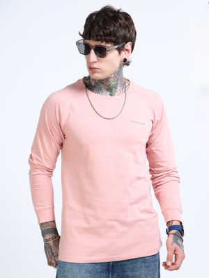 FROSEN FOX Self Design Men Round Neck Pink T-Shirt