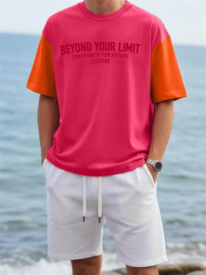 Leotude Printed Men Round Neck Pink T-Shirt