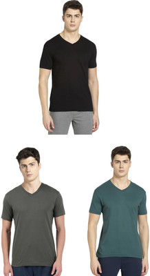 JOCKEY Solid Men V Neck Black, Dark Green, Green T-Shirt