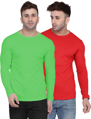 Kroptee Solid Men Round Neck Green, Red T-Shirt