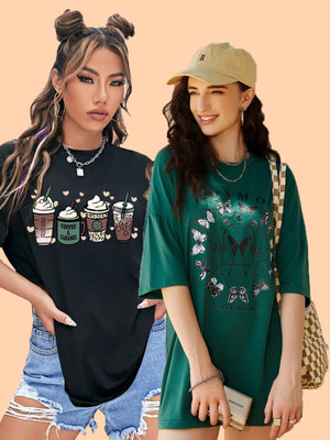 GLOBAL NOMAD Printed Women Round Neck Multicolor T-Shirt