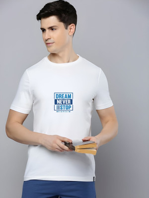 Moda Rapido Self Design Men Round Neck White T-Shirt