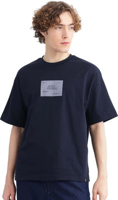 RARE RABBIT Graphic Print Men Round Neck Dark Blue T-Shirt