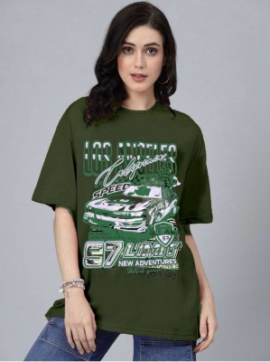 RodZen Printed Women Round Neck Green T-Shirt