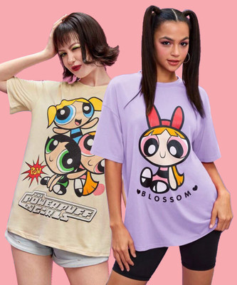 THE POWER PUFF GIRLS by DreamBe Printed Women Round Neck Multicolor T-Shirt