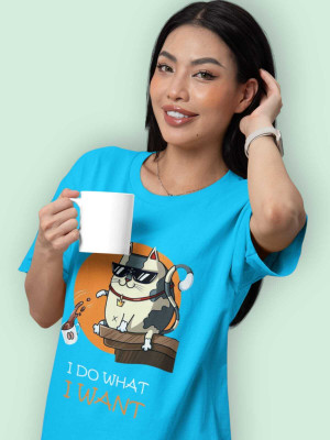 PD CLORI Solid Women Round Neck Blue T-Shirt