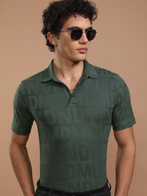 HIGHLANDER Printed Men Polo Neck Green T-Shirt