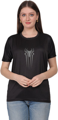 Buzzbloom Printed Women Round Neck Black T-Shirt