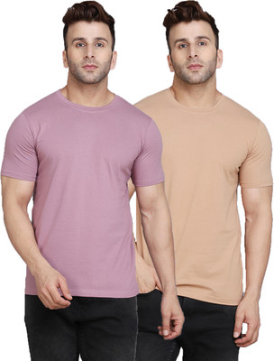 SLOWLORIS Solid Men Round Neck Multicolor T-Shirt