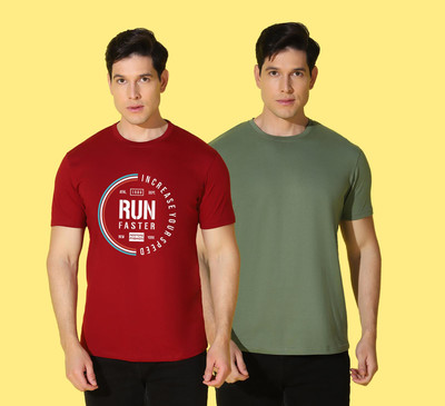 WOOSTRO Printed Men Round Neck Red, Light Green T-Shirt