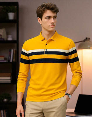Autna Colorblock Men Polo Neck Yellow T-Shirt