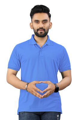 Gally Solid Men Polo Neck Light Blue T-Shirt