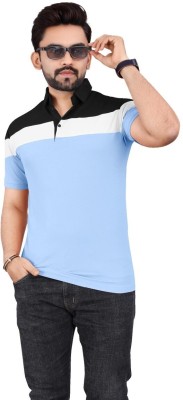 rggarment Solid Men Polo Neck Light Blue T-Shirt