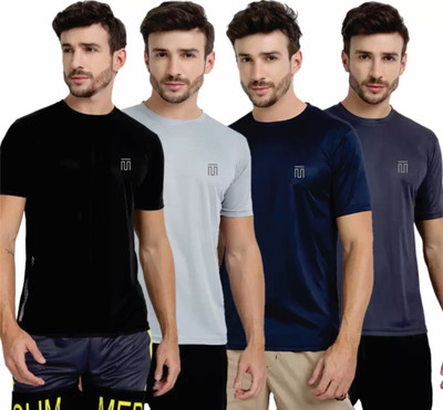 Tdoc Solid Men Round Neck Silver, Navy Blue, Black, Grey T-Shirt