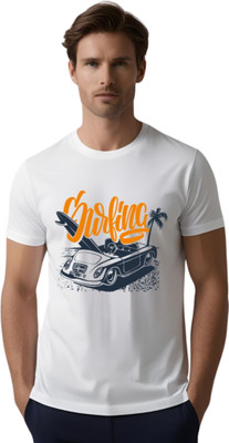 Dhakku Printed Men Round Neck White T-Shirt