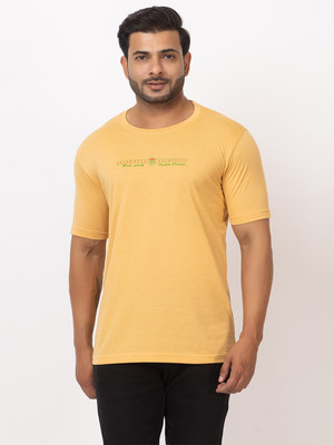 redfort Solid Men Round Neck Beige T-Shirt