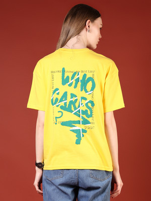 V-MART Solid Women Crew Neck Yellow T-Shirt