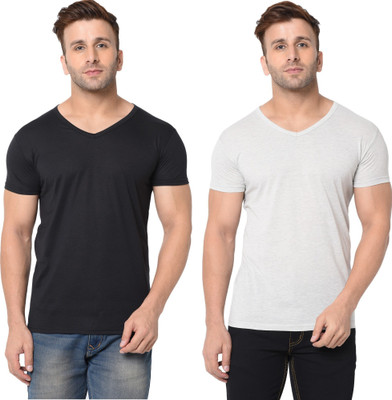 Adorbs Trend Solid Men V Neck Black, Grey T-Shirt