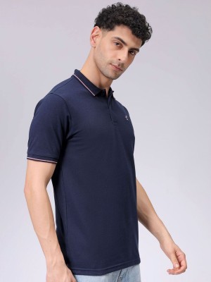 The Indian Garage Co. Solid Men Polo Neck Dark Blue T-Shirt