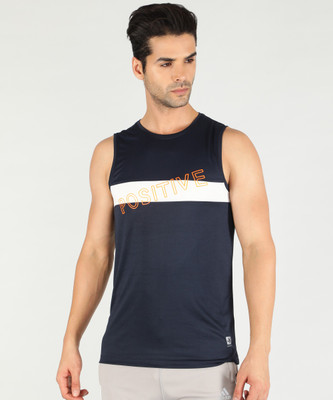 WROGN Printed Men Round Neck Navy Blue T-Shirt