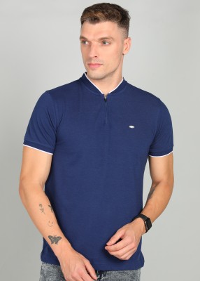 METRONAUT Solid Men Mandarin Collar Blue T-Shirt