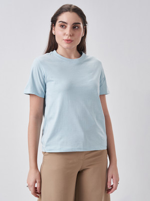 THESOLIDS Solid Women Round Neck Blue T-Shirt