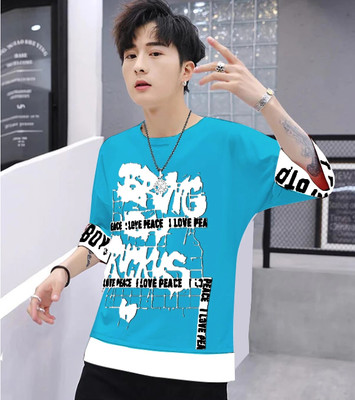 NB NICKY BOY Typography Men Round Neck Light Blue T-Shirt