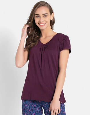 JOCKEY Solid Women V Neck Maroon T-Shirt