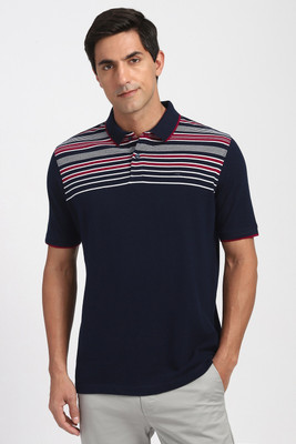 PETER ENGLAND Striped Men Polo Neck Dark Blue T-Shirt
