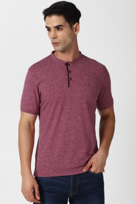 VAN HEUSEN Self Design Men Henley Neck Pink T-Shirt