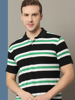 GETGOLF Striped Men Polo Neck Black T-Shirt