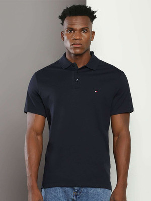 TOMMY HILFIGER Solid Men Polo Neck Navy Blue T-Shirt