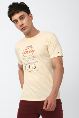 PETER ENGLAND Typography Men Round Neck Yellow T-Shirt