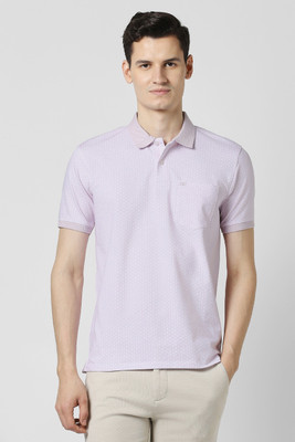 PETER ENGLAND Printed Men Polo Neck Purple T-Shirt