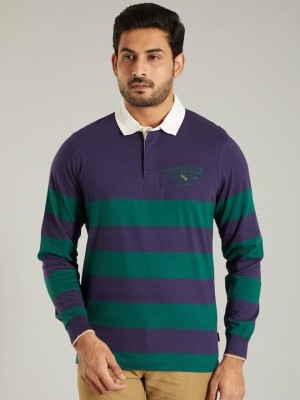 INDIAN TERRAIN Striped Men Polo Neck Purple T-Shirt