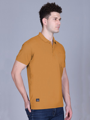 PROMOUNT Solid Men Polo Neck Orange T-Shirt