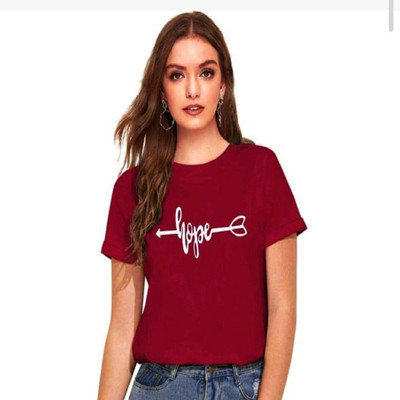 SAHAL Typography Women Round Neck Maroon T-Shirt