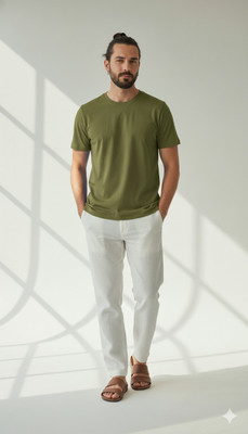 UNIFringe Solid Men Round Neck Navy Blue T-Shirt