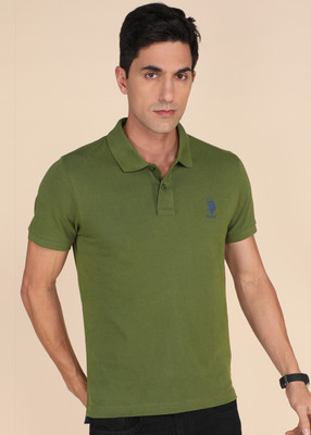 U.S. POLO ASSN. Self Design Men Polo Neck Light Green T-Shirt