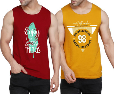 WOOSTRO Printed Men Round Neck Maroon, Yellow, White T-Shirt