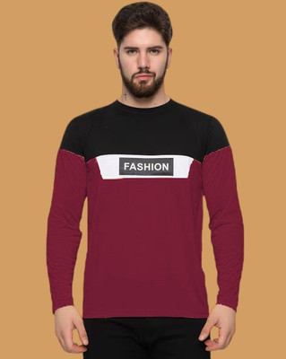 TrendShaper Printed Men Round Neck Maroon T-Shirt
