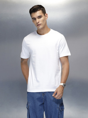 WROGN Solid Men Crew Neck White T-Shirt