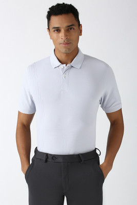 PETER ENGLAND Self Design Men Polo Neck White T-Shirt