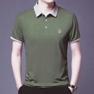 GELAI ENTERPRISE Solid, Self Design, Striped Men Polo Neck Dark Green T-Shirt