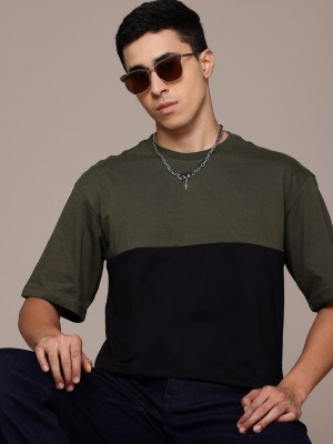 Roadster Colorblock Men Round Neck Green T-Shirt