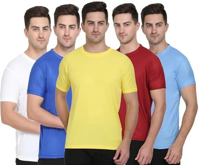 TTFE Solid Men Round Neck White, Blue, Yellow, Maroon, Light Blue T-Shirt