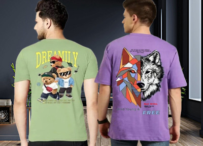 Parona Printed Men Round Neck Green, Purple T-Shirt
