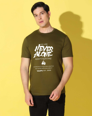 WOOSTRO Printed Men Round Neck Dark Green T-Shirt